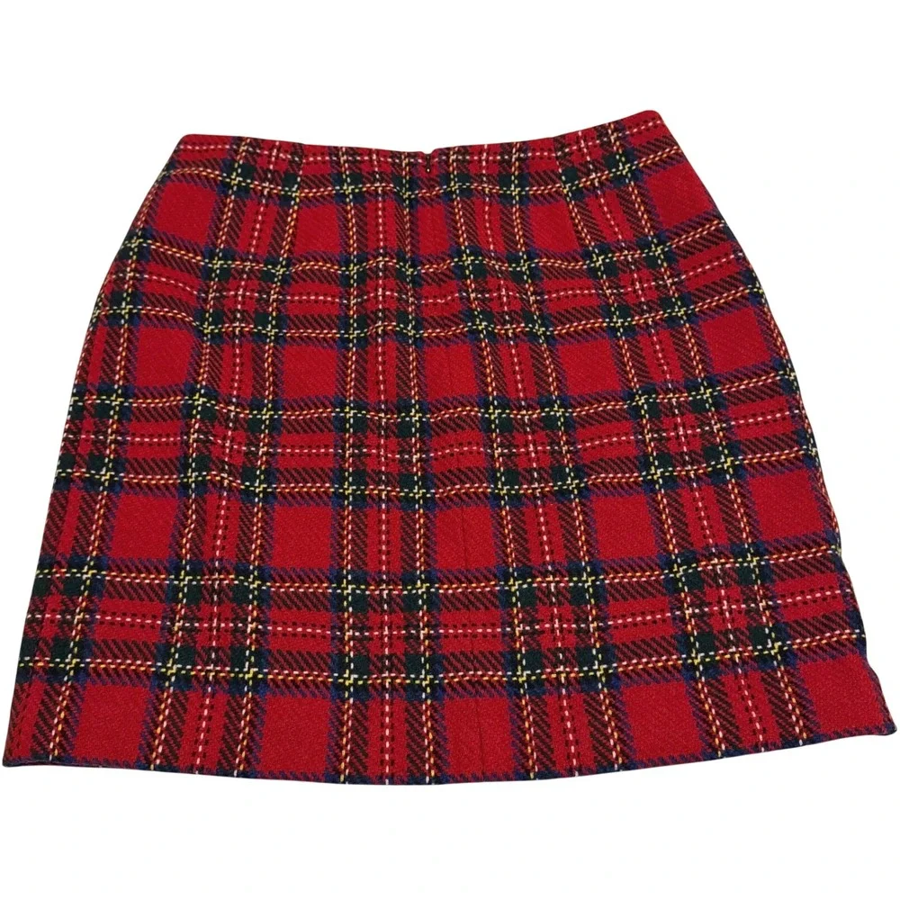 Vintage Eddie Bauer Red Plaid Wool Blend Skirt 90s Tartan Lined Size 12